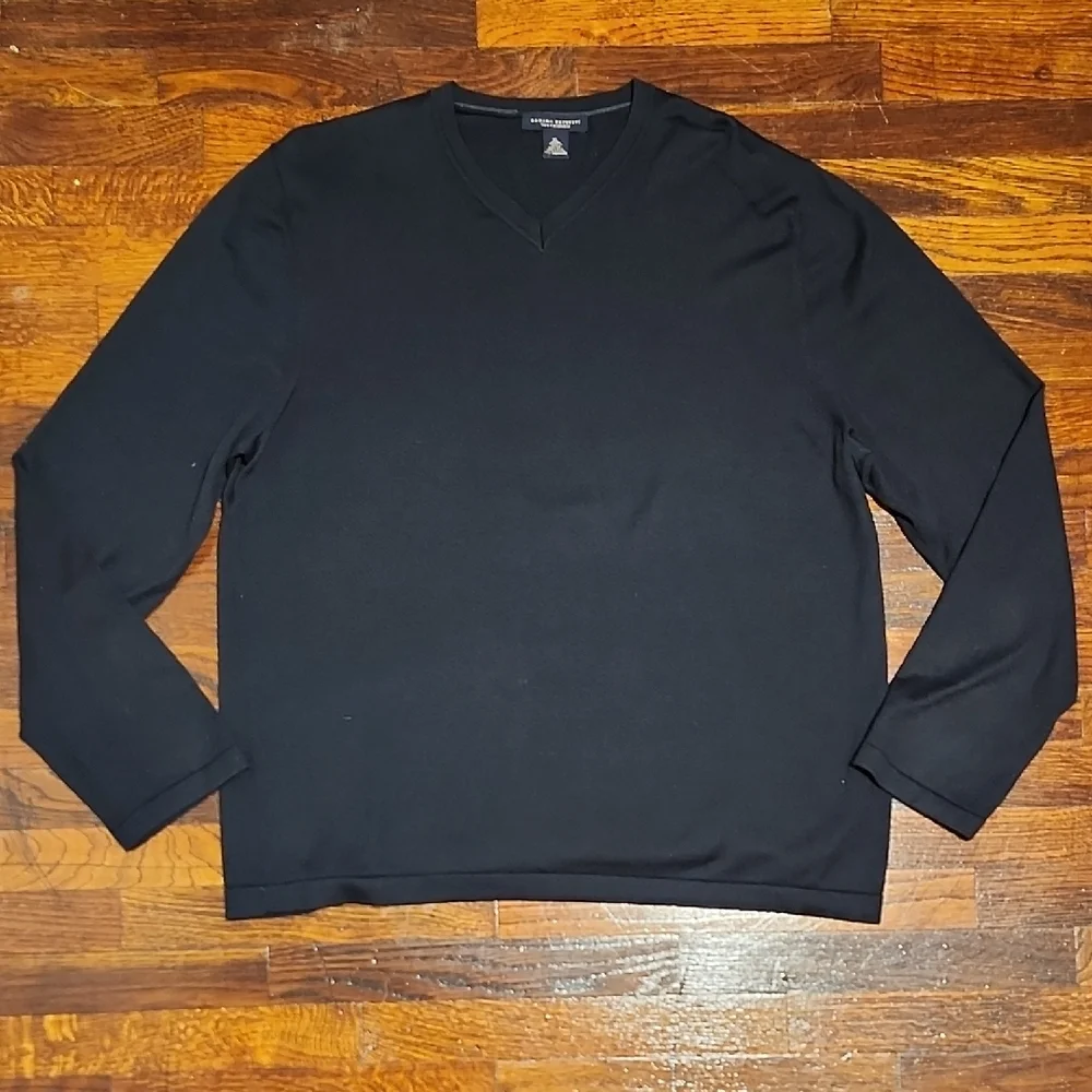 Banana Republic Men's Silk Cashmere Black V-Neck Sweater Luxury Minimalist XL